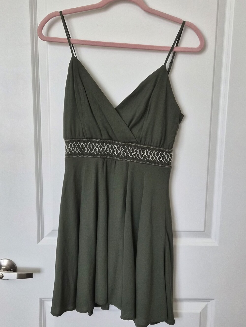 TRIXXI Olive Green Spaghetti Strap Dress with Embroidered Waist Size Medium